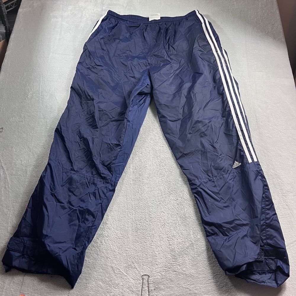 Vintage Adidas Navy Blue 3 Stripe Wind Track Pants Mens XXL Mesh Lined